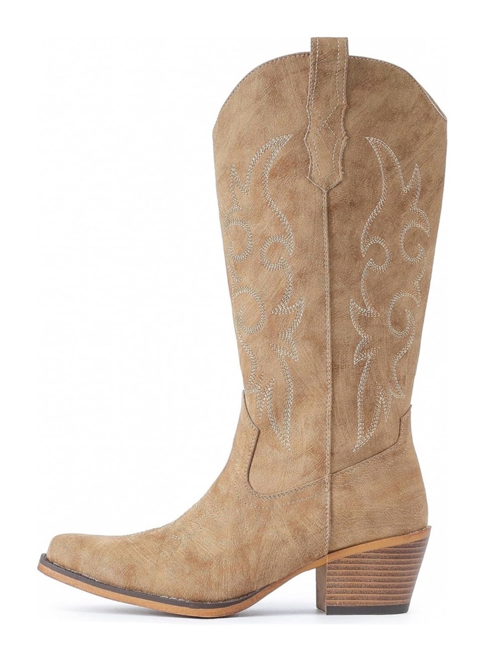 NWT IUV Western Cowgirl Boots Mid Calf Snip Toe Boot With Chunky Heel Camel 8 - Picture 5 of 13